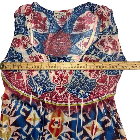 One World M Red Blue Layered Babydoll Top Rhinestone Boho Bling Y2K Fairy - Picture 7 of 11